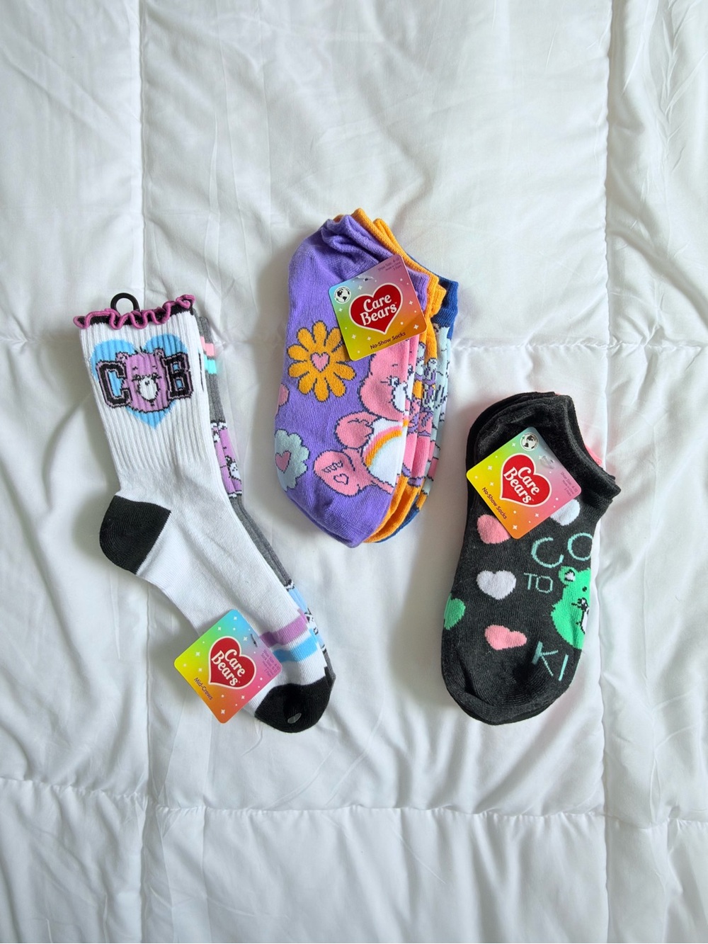 Care Bears Kids Sock Trio - Purple, Black & White with Pastel Accents